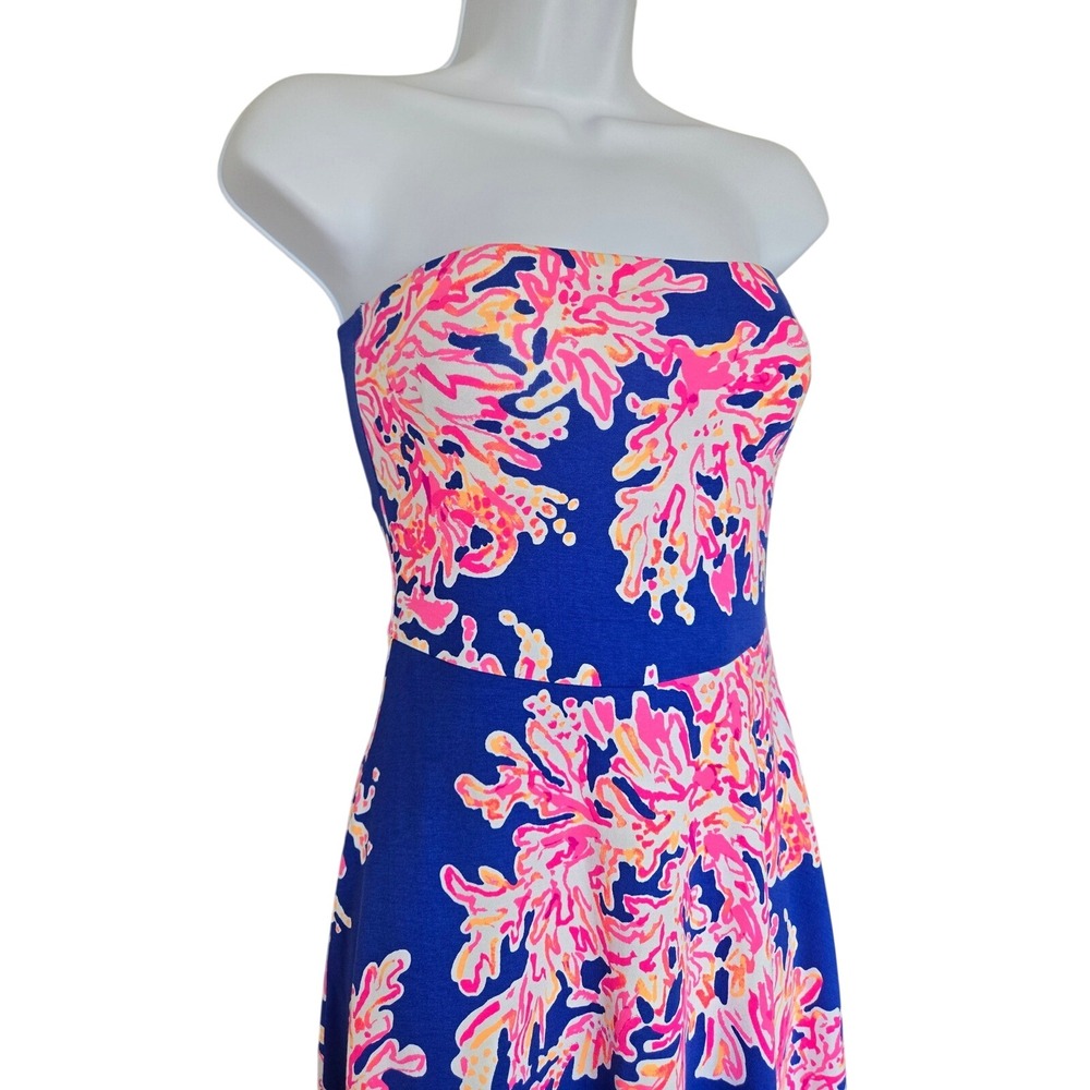 Lilly Pulitzer Loleta Dress Size XS Blue Pink Coral Reef Strapless Resort Preppy - Picture 3 of 10
